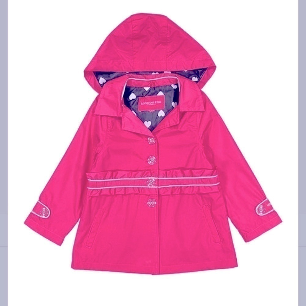 New London Fog Fuchsia Ruffle-belt Raincoat 5-6